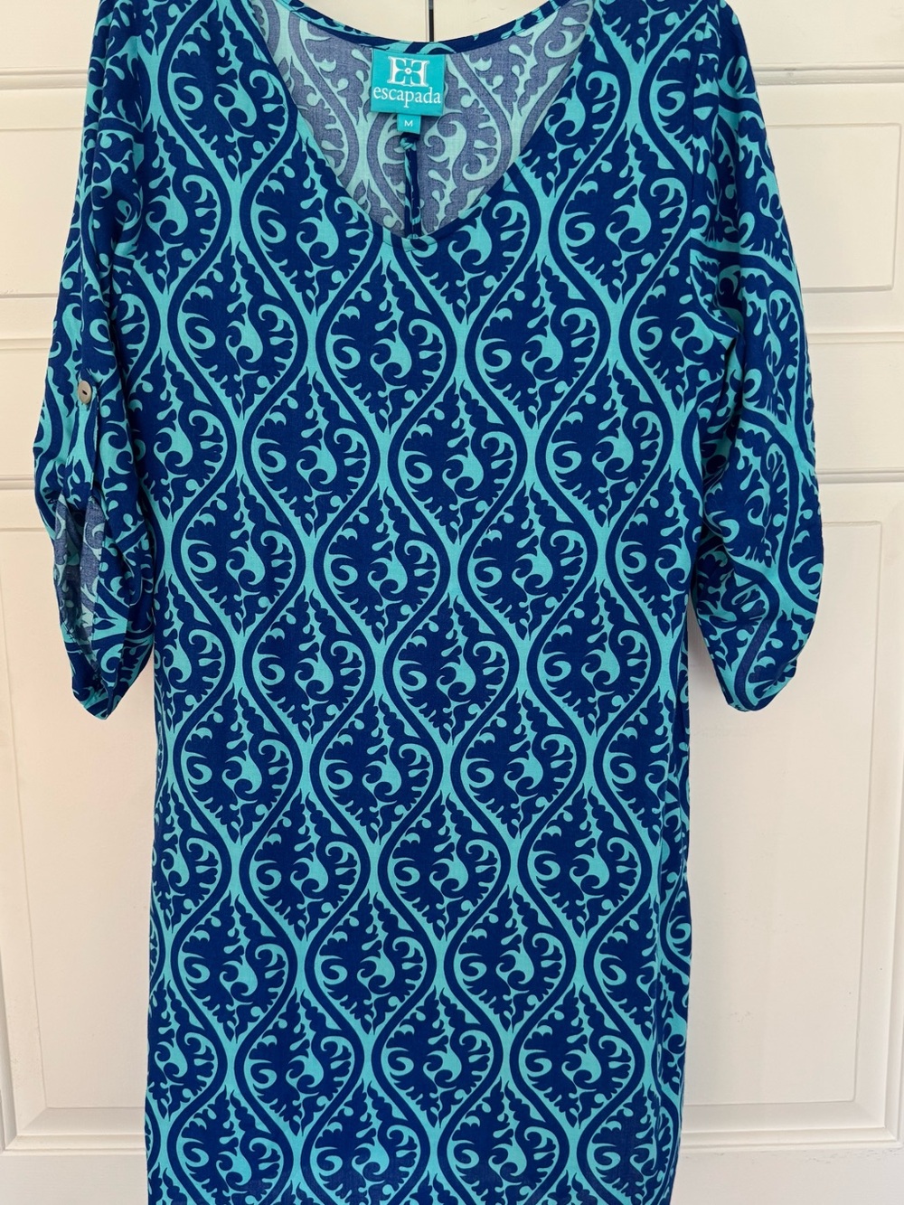 escapada Teal and Navy Printed V-Neck Women's dress